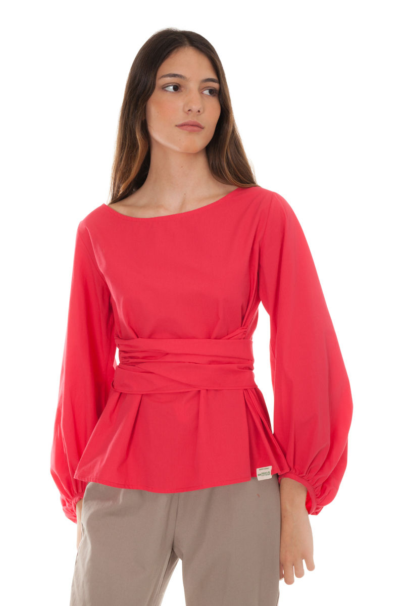 ECO RED BLOUSE BOW AT WAIST