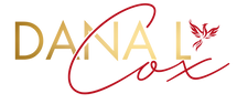 Dana L Cox logo with gold lettering and red script, featuring a stylized phoenix symbol