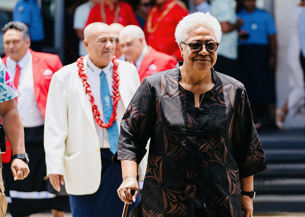 Prime Minister Fiame Naomi Mata’afa exits the Samoan Parliament building Jan. 21, 2025. Photo courtesy of Samoa Observer/Junior S. Ami via DevPolicy .org
