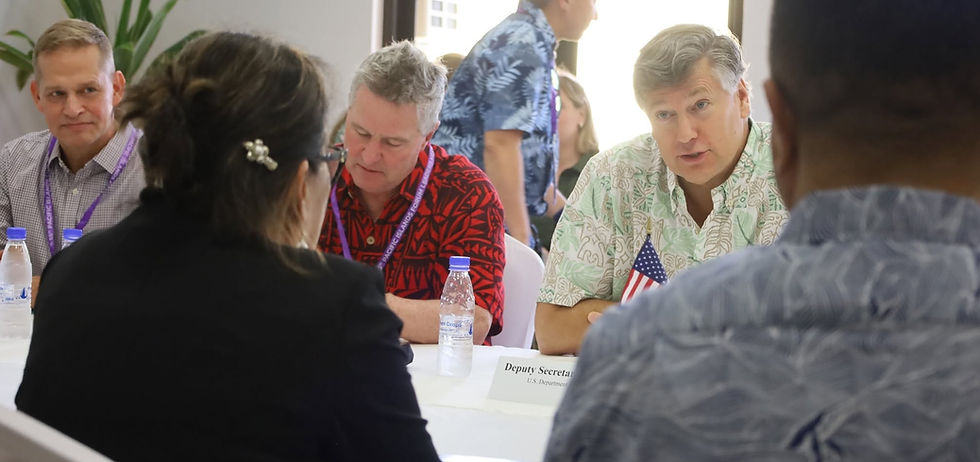 Marshall Islands President Hilda Heine met with U.S. Deputy Secretary of State Christopher Landau on the margins of the Pacific Islands Forum Leaders Meeting in Koror on Sept. 1, 2026. Photo courtesy of the RMI government/Facebook