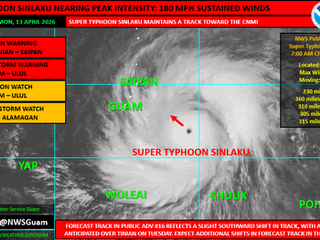 Monstrous Sinlaku to hit Saipan, Tinian with maximum wind speed of 180mph 