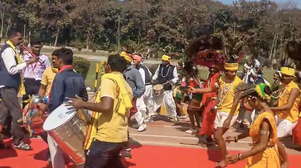 AA still from a video of a welcoming procession for Bougainville President Ishmael Toroama at a Lloyds Metals and Energy steel plant in Konsari, India, in November 2025. Photo by Theresa Jaintong
