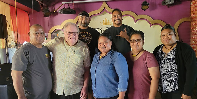 The author, Theodore Lewis, with Palauan friends at The Taj in Koror.