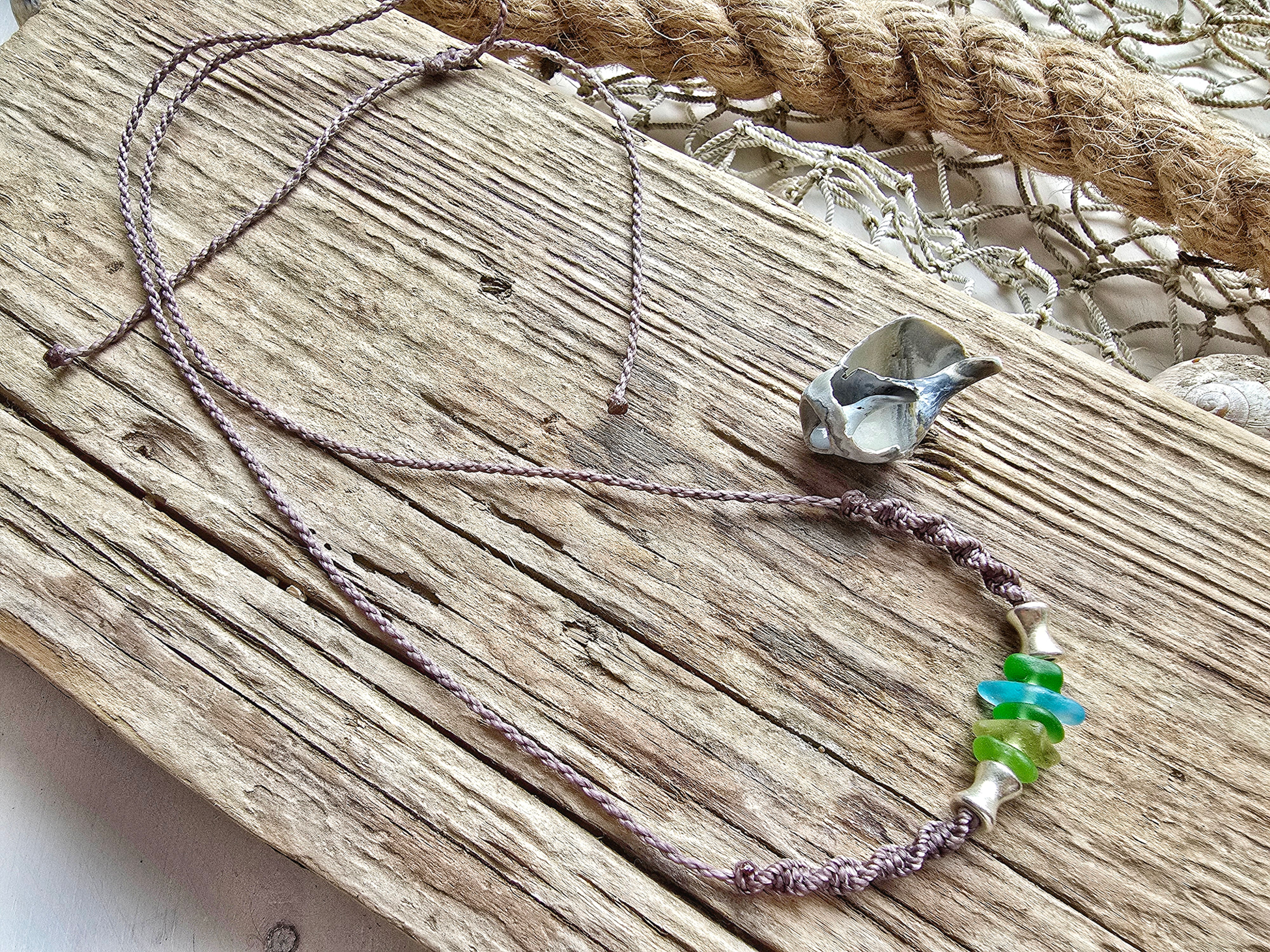 Seeglas Makramee Kette