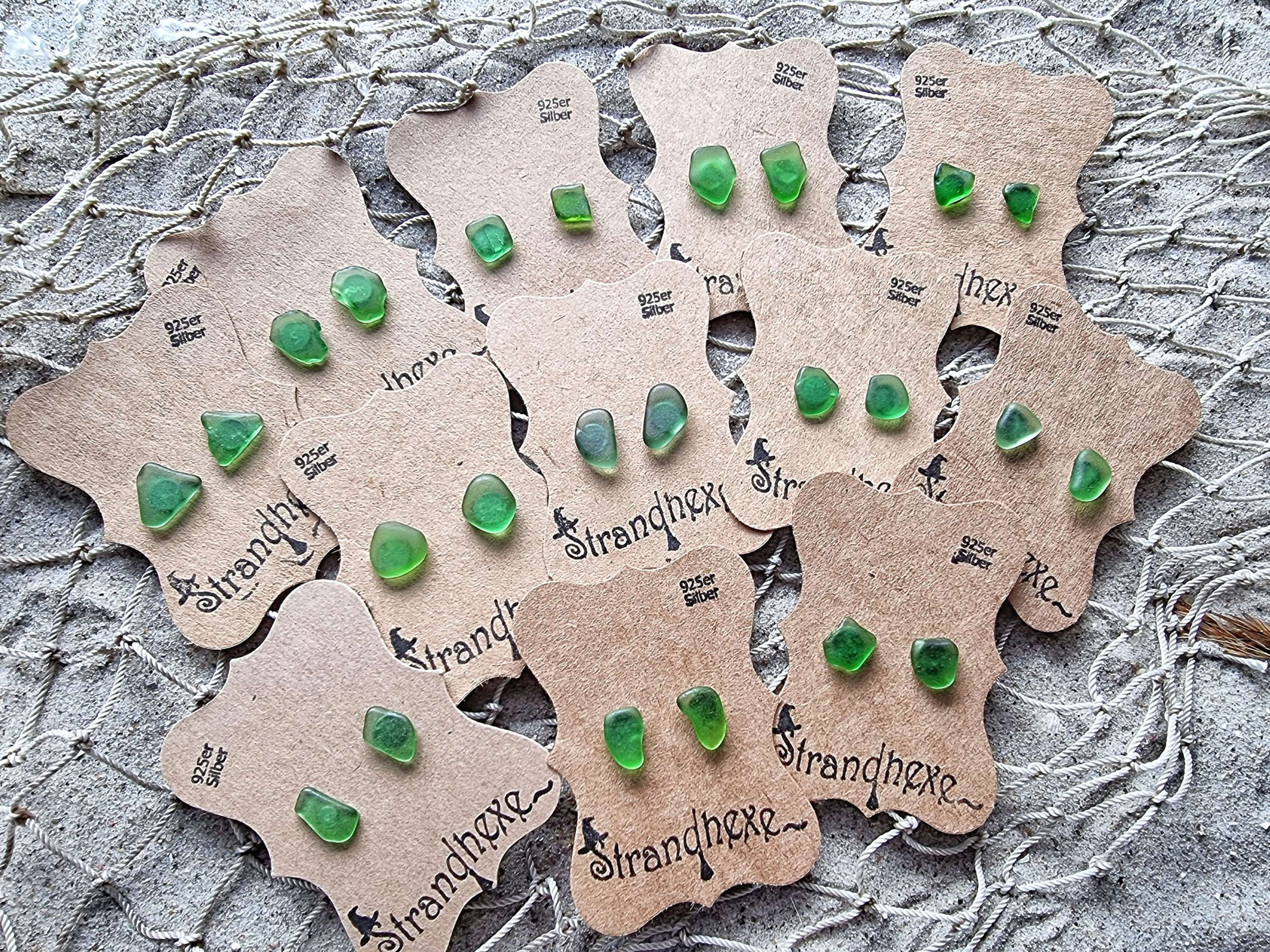 Seeglas Ohrstecker Sterling Silber grün