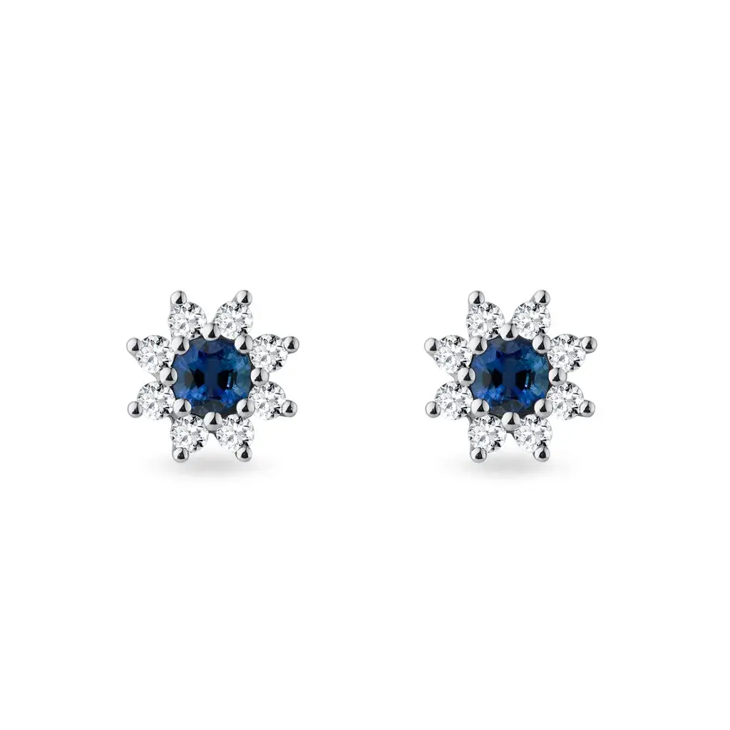 0.50 carat Natural Enhance Blue Diamond Flower Halo White Gold Earrings