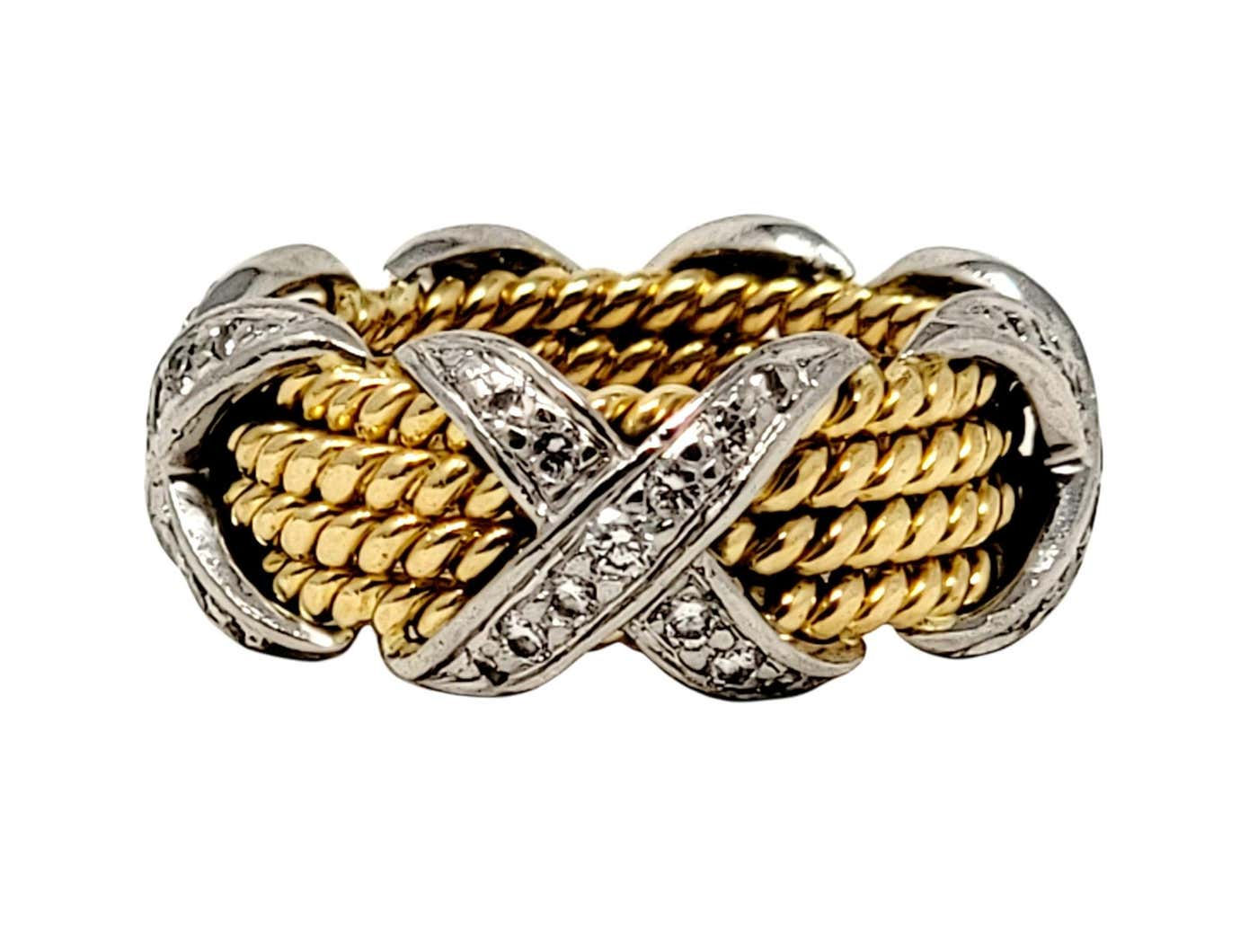 Jean Schlumberger for Tiffany & Co. Diamond X Four Row Rope Band Ring Two-Tone