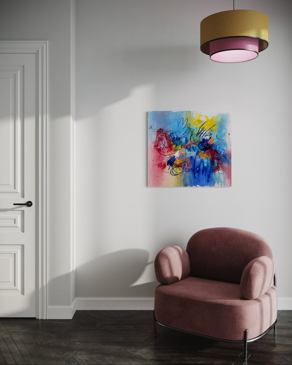 Colorful abstract painting on raw canvas symbolizing life's seasons and the balance of embracing change while honoring rest.