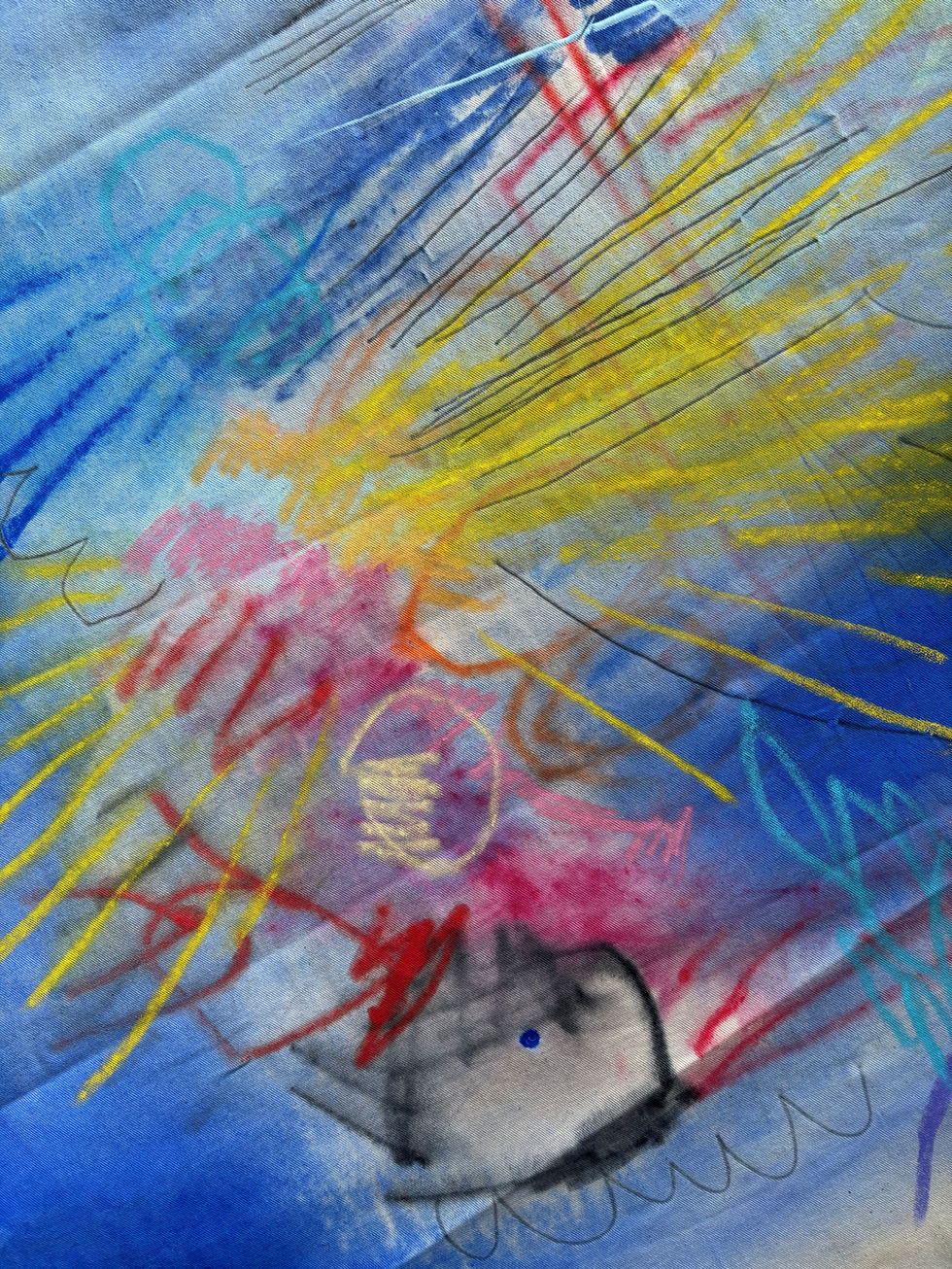 Colorful abstract painting of sunlight breaking through clouds, symbolizing hope and the energy of overcoming challenges.
