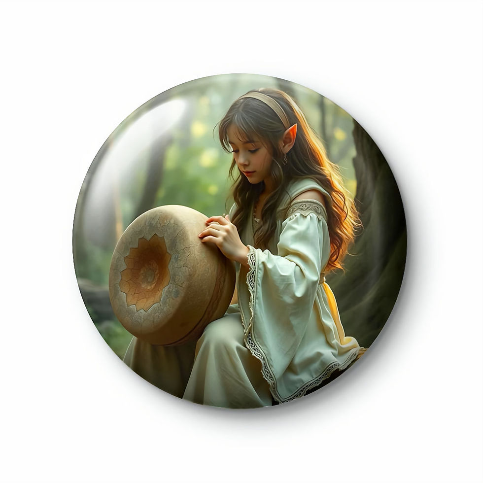 Arya, Andreas's granddaughter, is playing with the soft stone, an instrument her grandfather created.