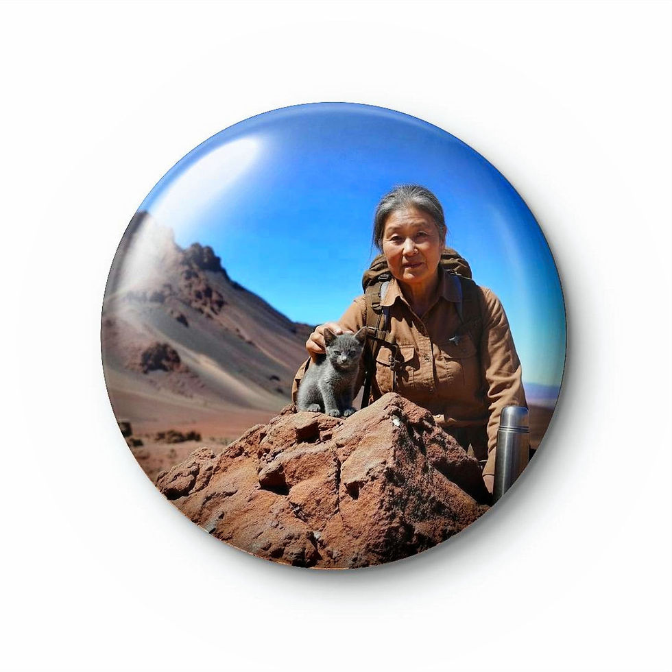 One of the hikers is posing with Leo.