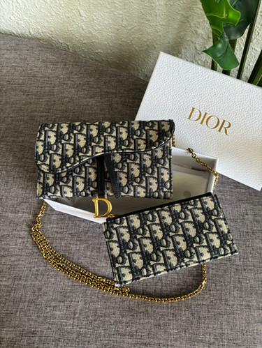 DIOR SADDLE WALLET Blue Dior Oblique Jacquard Luxury2u