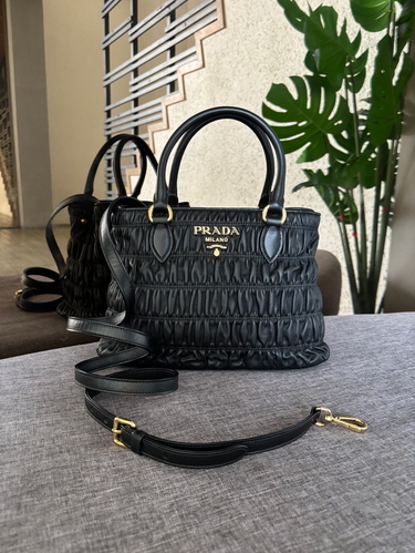 Bag 1ba173 Prada 1BA173 Tessuto/ Saffiano Black Convertible 2-Way Bag - Main Image
