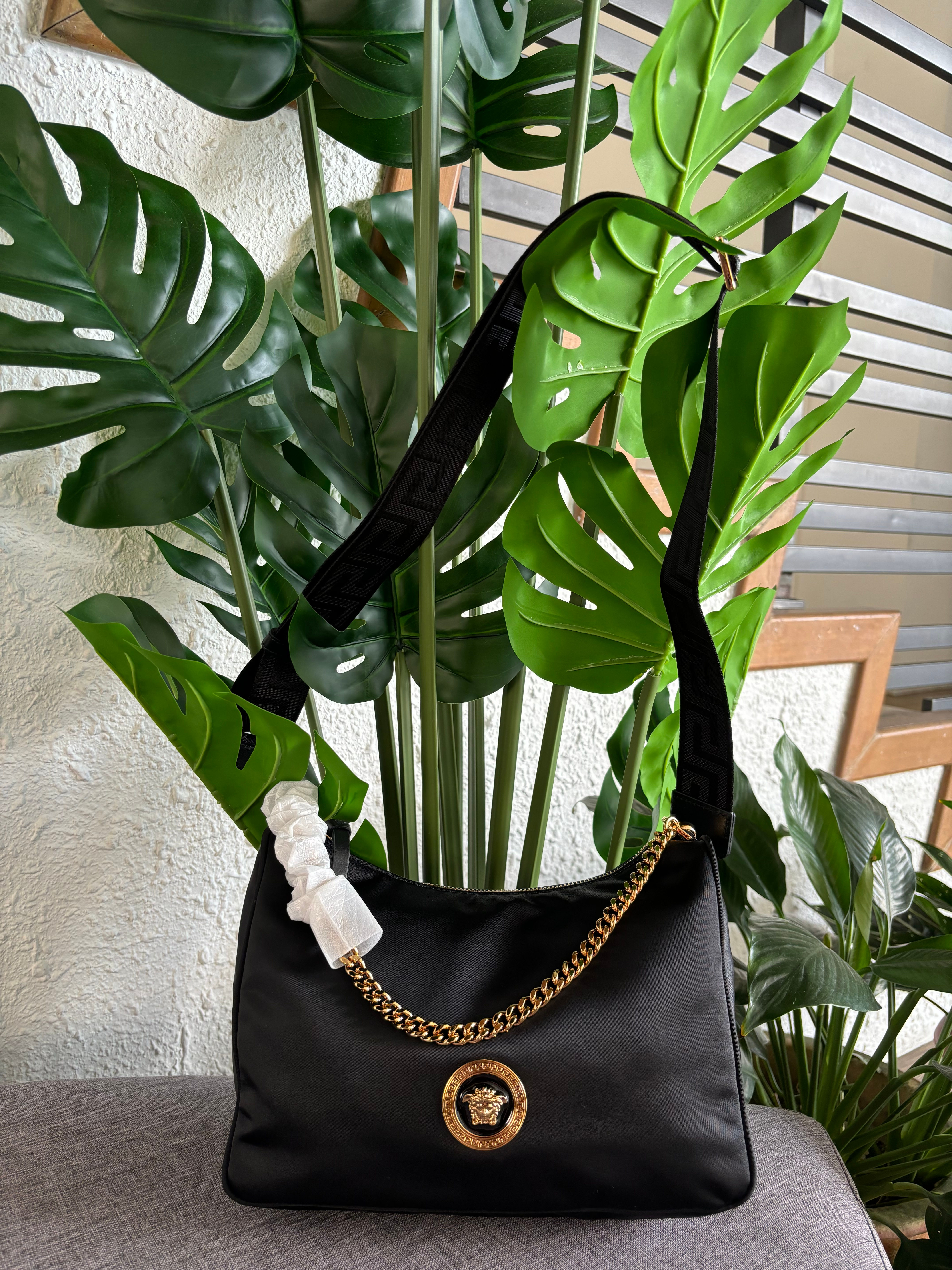 Versace Medusa Nylon Hobo Crossbody Bag