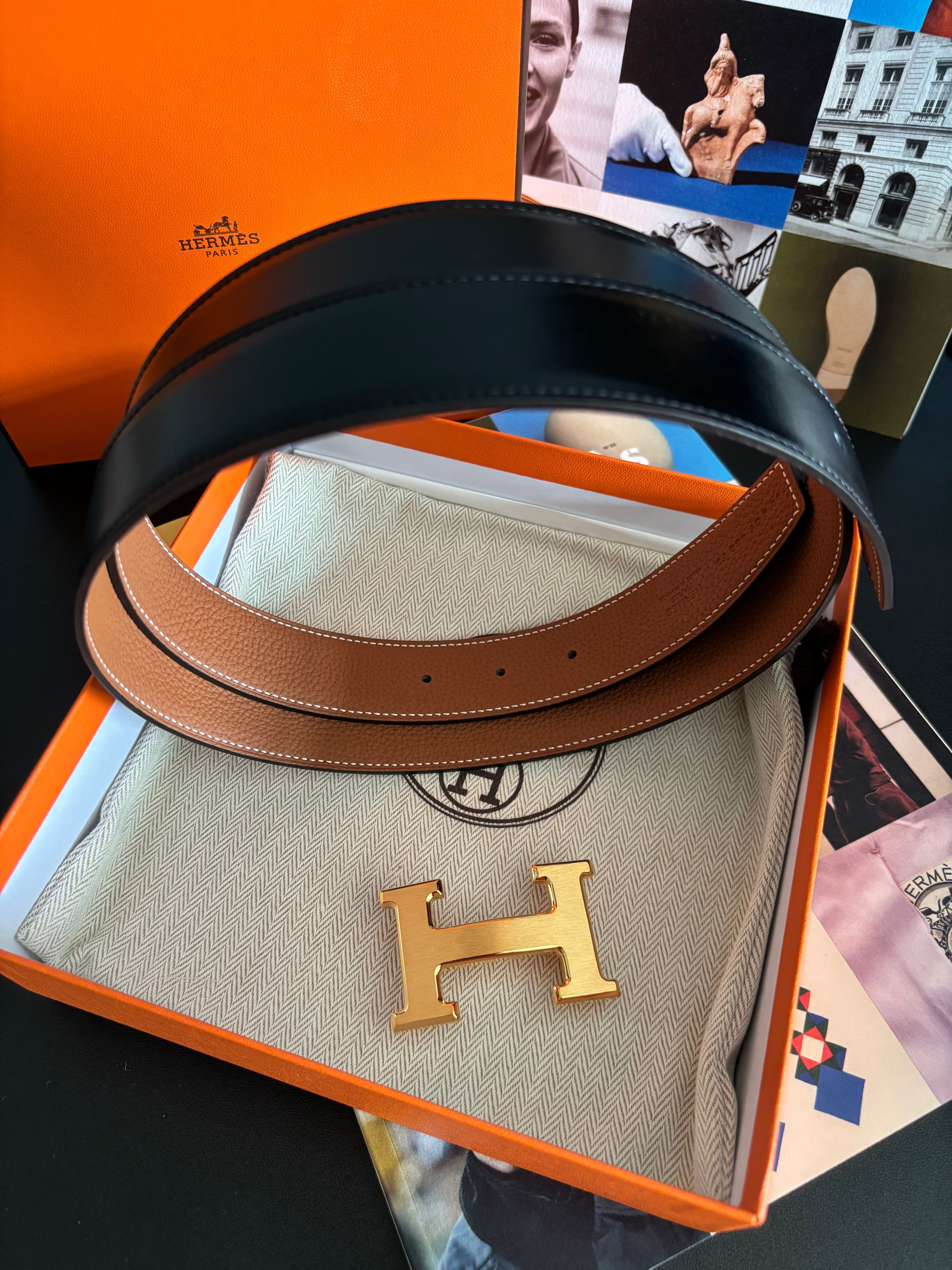 Hermes H belt buckle & Reversible leather strap 32 mm