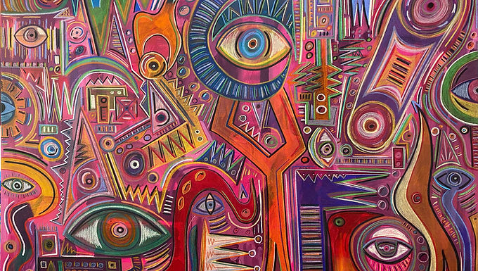 “El sueño mecánico”, obra de Miguel Cuauhtémoc, óleo sobre tela.