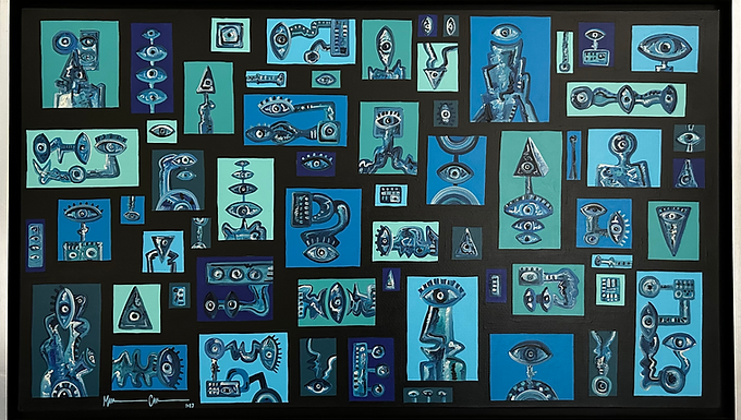“Viendo visiones”, obra de Miguel Cuauhtémoc, grabado sobre madera y óleo.