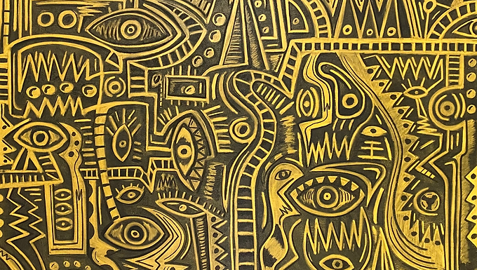 “Serpientes de carbón”, obra de Miguel Cuauhtémoc, óleo sobre tela.