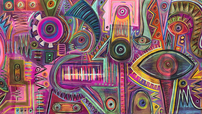“Mántrica”, obra de Miguel Cuauhtémoc, óleo sobre tela.