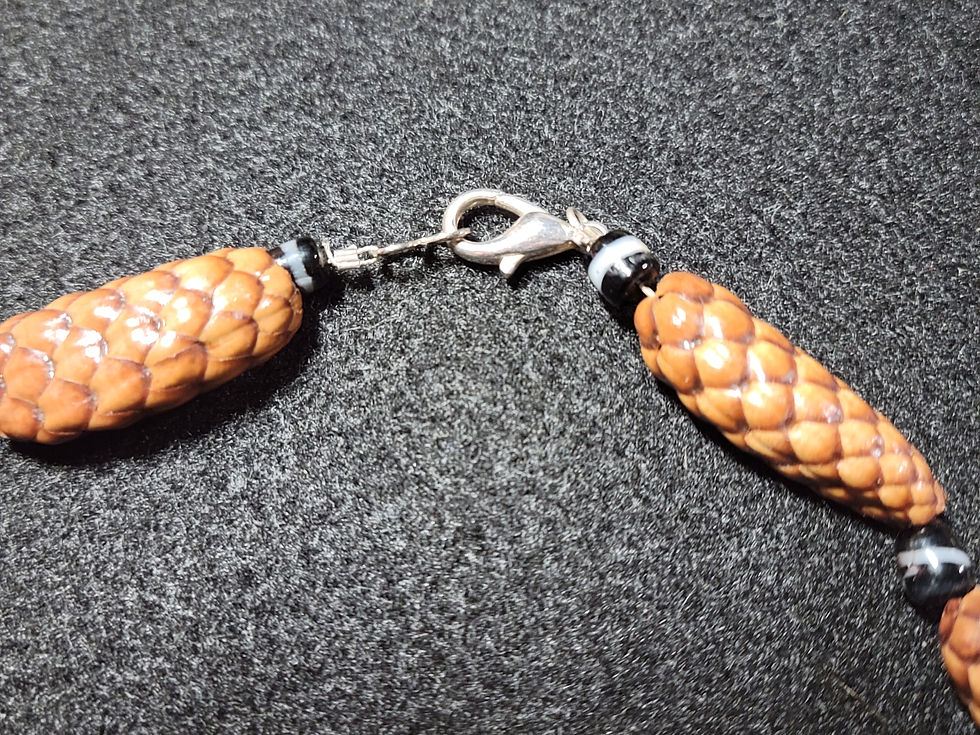 Thumbnail: Genuine Hand-made Snake Skin beaded choker with glass accents 17inch 