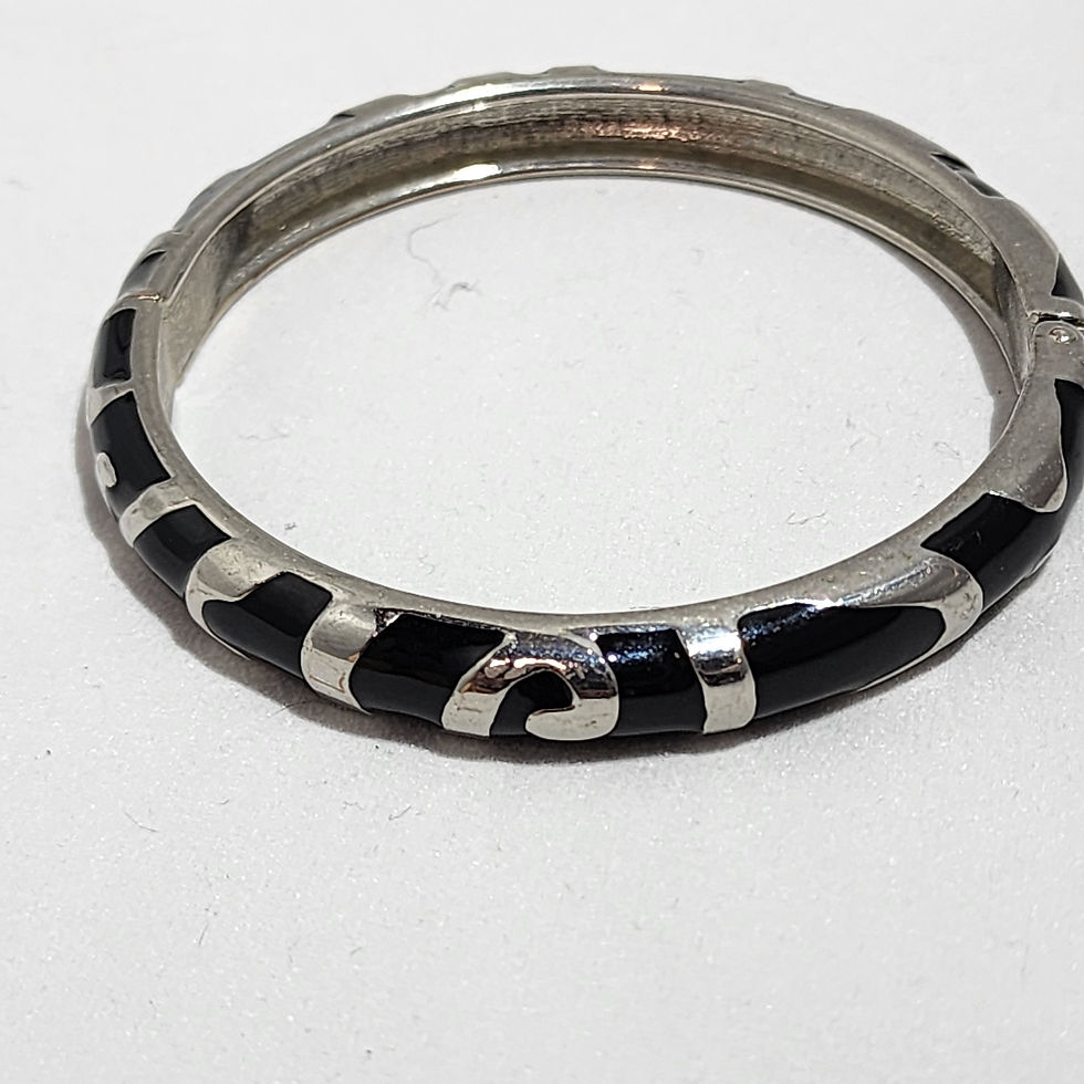 Thumbnail: Black enameled and silver-tone clamper bracelet 