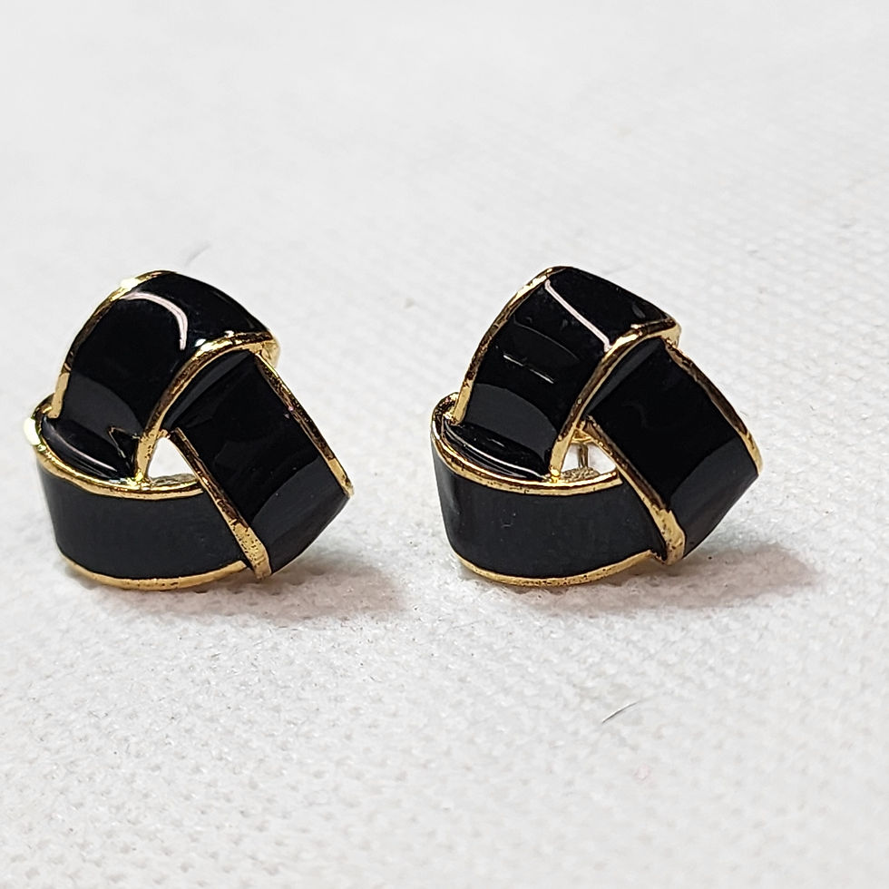 Thumbnail: Vintage avon Gold-tone and black enamel love knot pierced earrings 