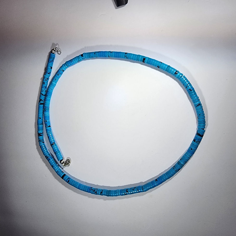 Thumbnail: Natural Blue Turquoise Helshi Stirling Silver Navajo pearl 25-inch necklace 