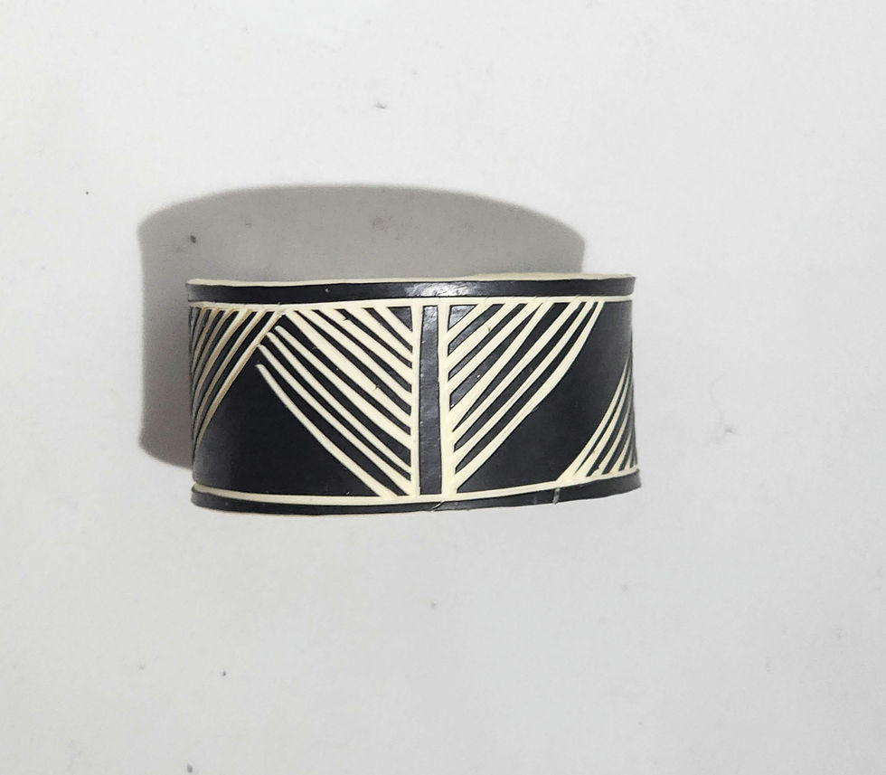 Thumbnail: Artesian pvc cuff black white engraved bracelet vintage 90s