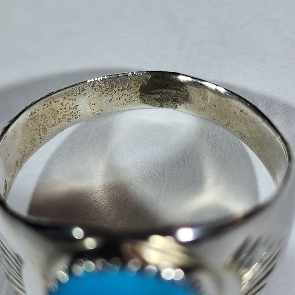 Thumbnail: Native American Turquoise and Coral Stirling handmade size13 ring READ