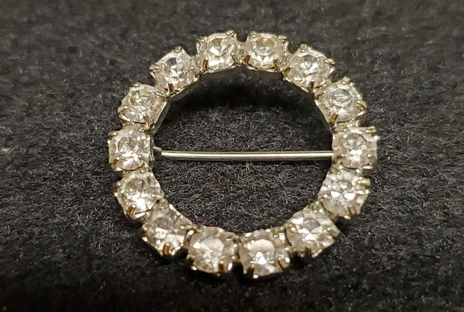 silver-tone steel 1" clear rinestone brooch