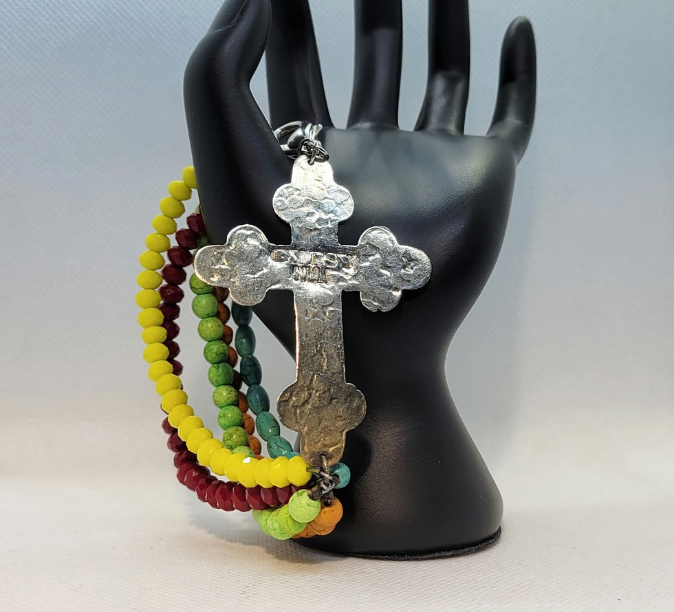 Thumbnail: Gypsy Soule Handmade hammered Silver Cross with semi precious stones