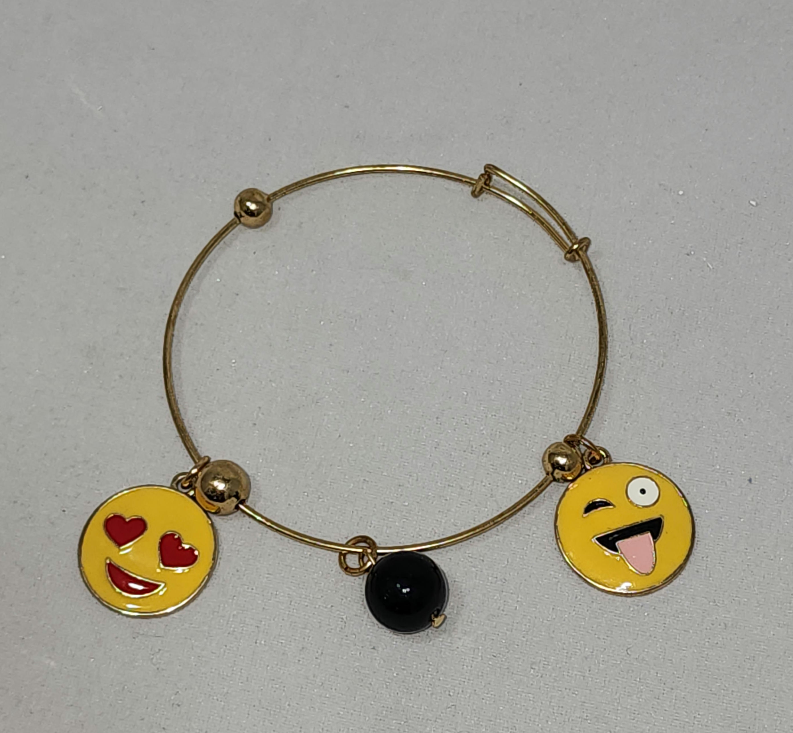 Gold-tone  double Emoji Charm adjustable bangle bracelet 