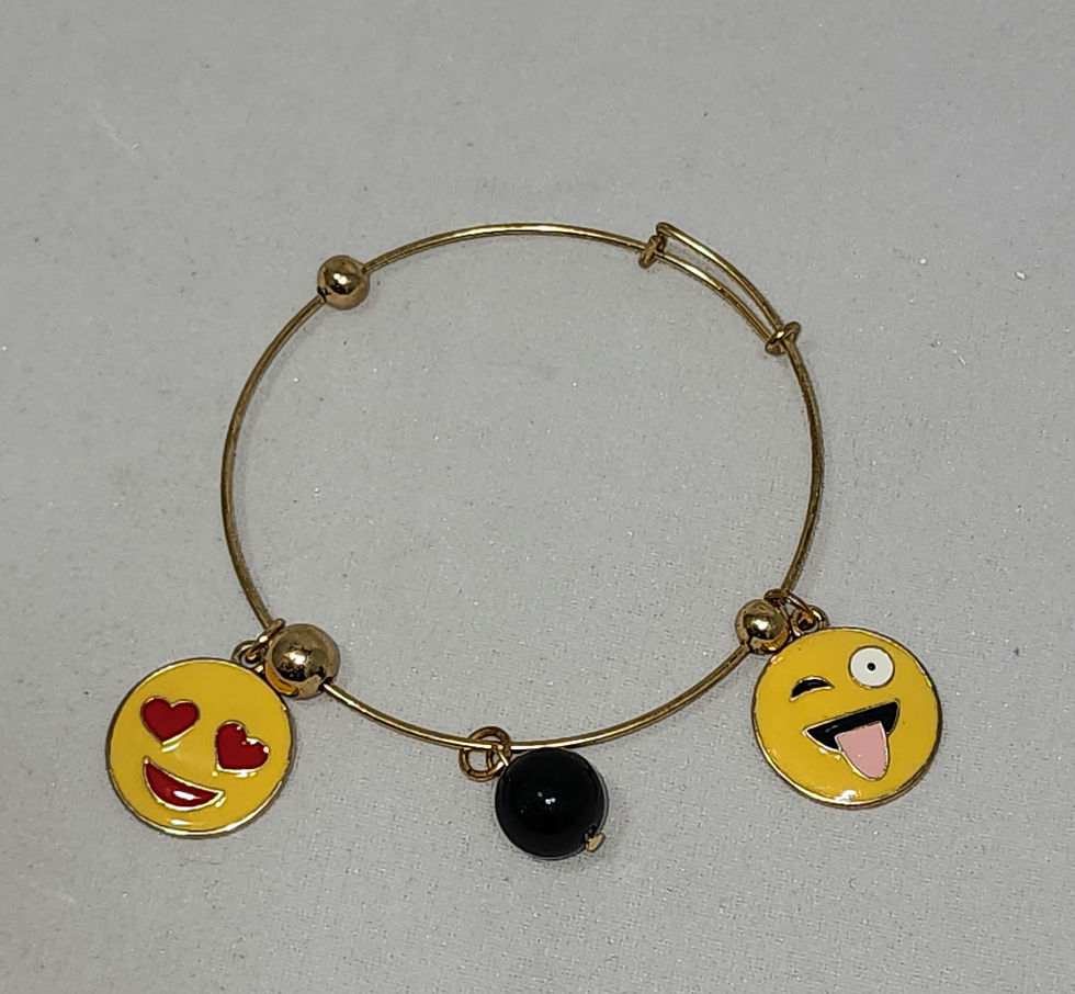 Thumbnail: Gold-tone  double Emoji Charm adjustable bangle bracelet 