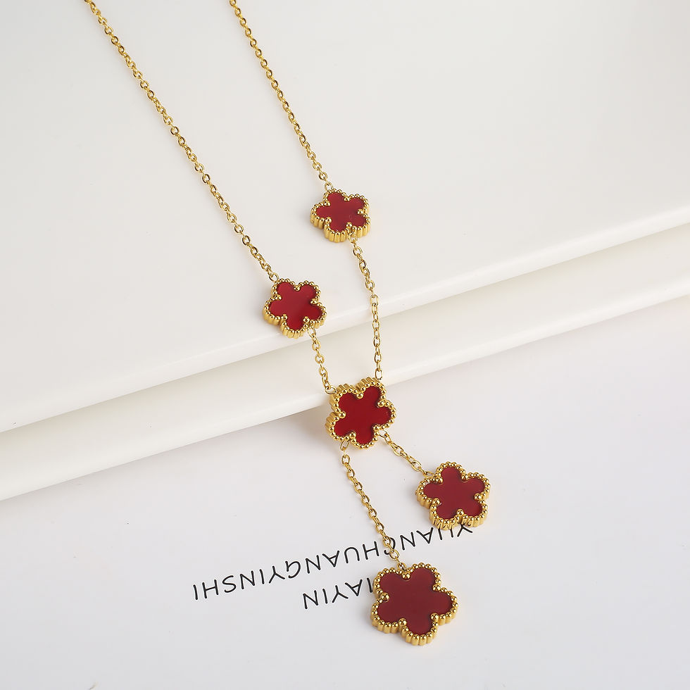 Thumbnail: Elegant Laser-Cut Five-Petal Flower Bracelet Necklace Earings