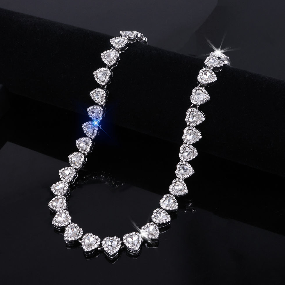 Thumbnail: Bling Rhinestone Tennis Suite – Heart Pendant Link Chain Jewelry for Men & Women
