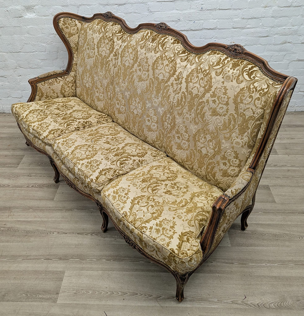 Thumbnail: French Louis XV style serpentine-back sofa cream gold damask