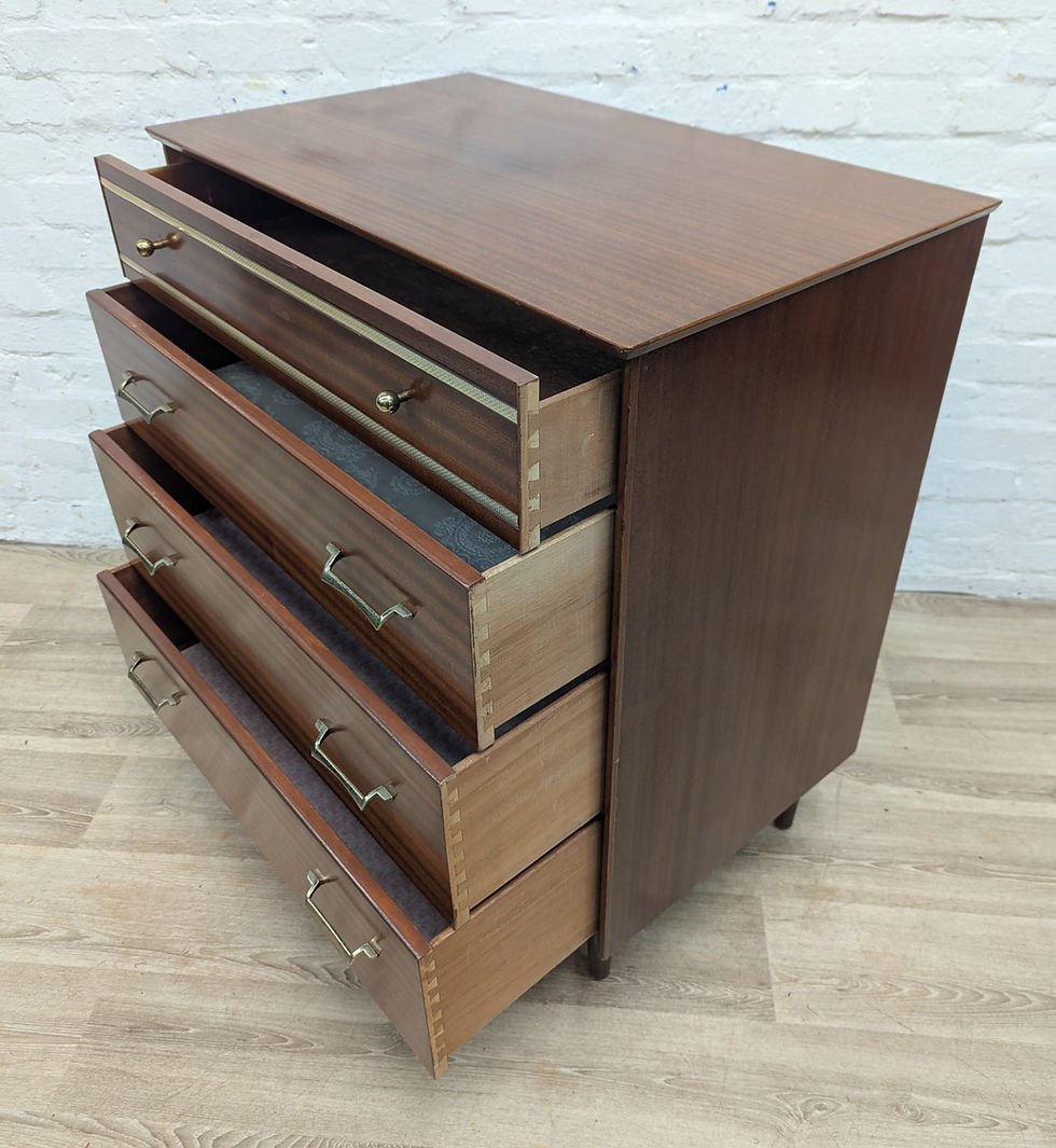 Thumbnail: Mid Century teak 4 drawer chest of drawers by Harris Lebus