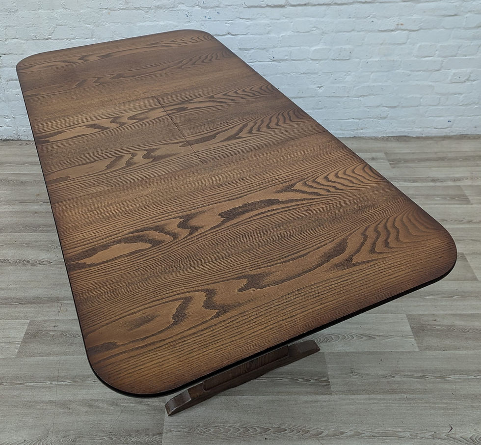 Thumbnail: Vintage oak refectory extending dining table with 6 chairs 