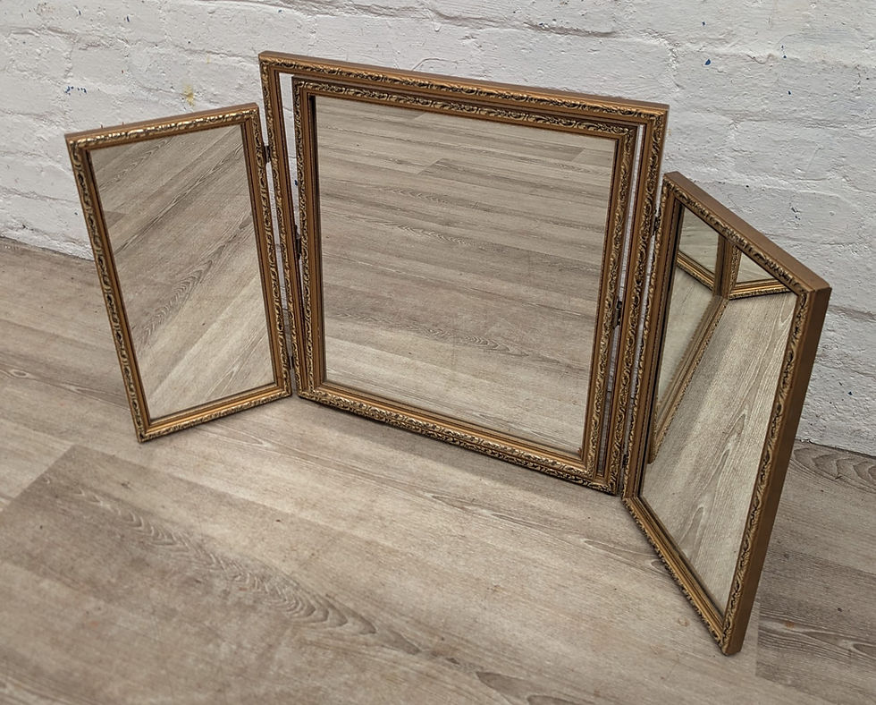 Thumbnail: Vintage giltwood triptych dressing vanity mirror 