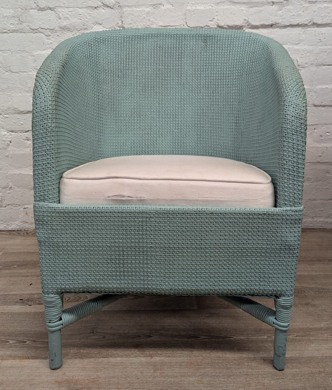 Vintage wicker armchair by Aster baby blue 