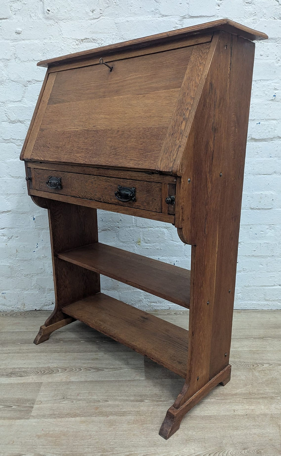 Thumbnail: Arts and crafts style slimline bureau bookcase 