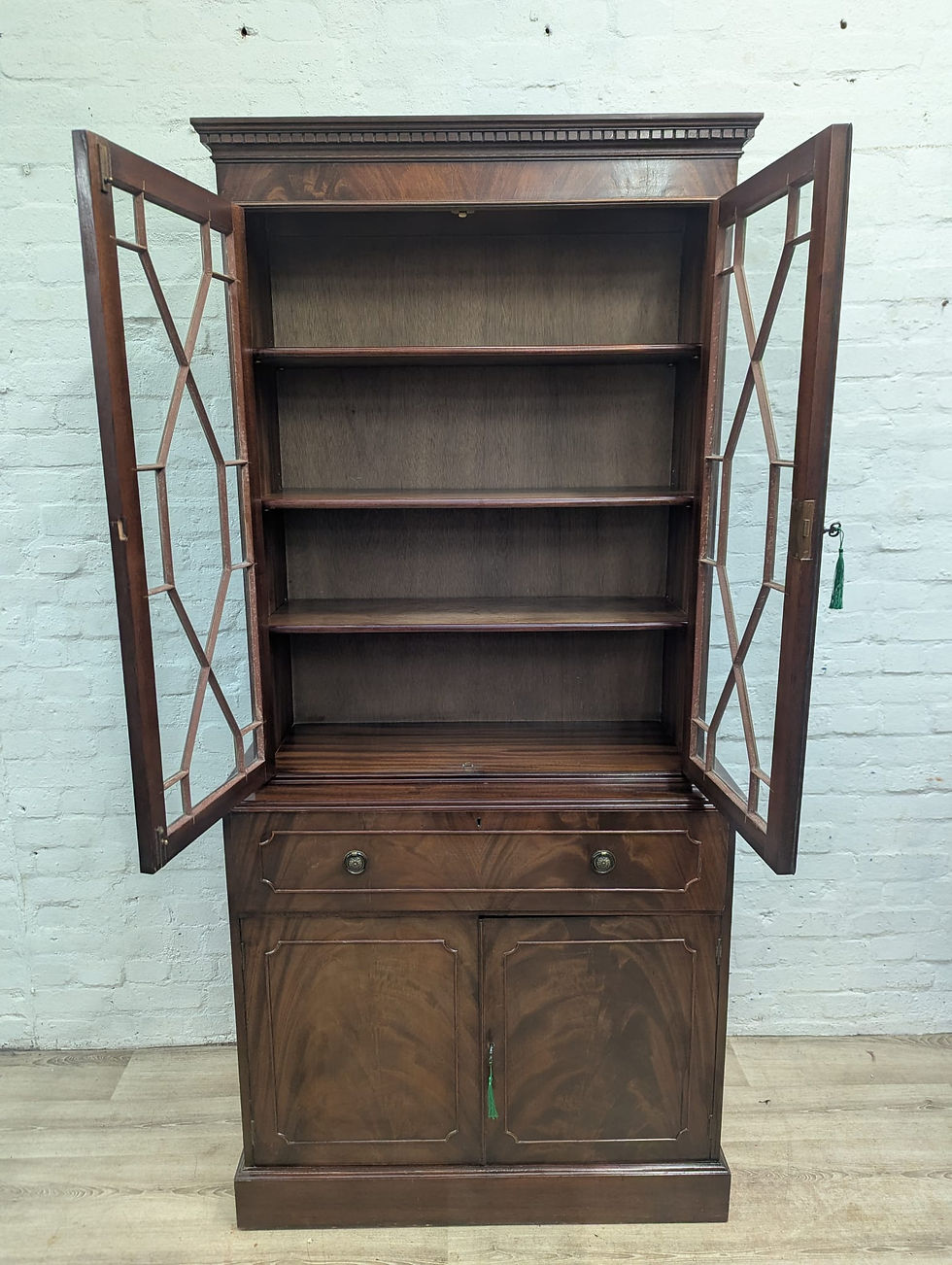 Thumbnail: 20th century astragal glazed mahogany secretaire bookcase 