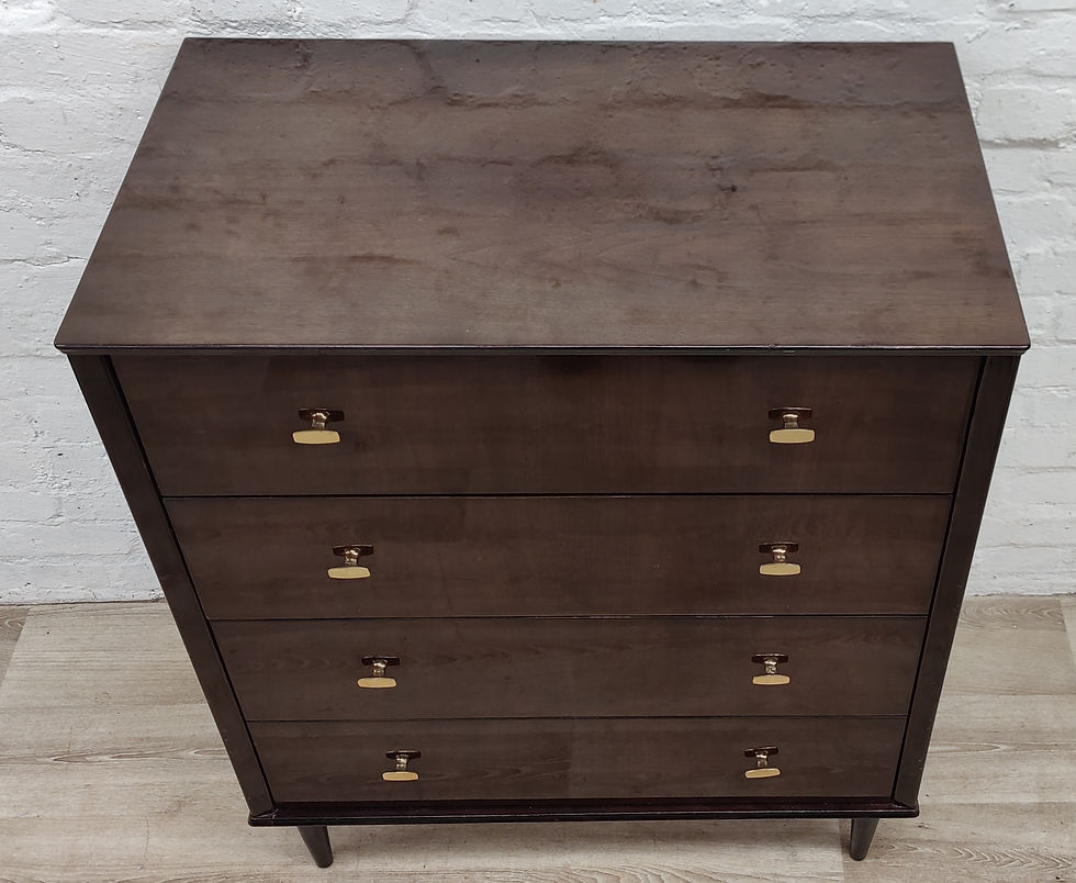 Thumbnail: Mid Century high gloss mahogany 4 drawer chest of drawers 