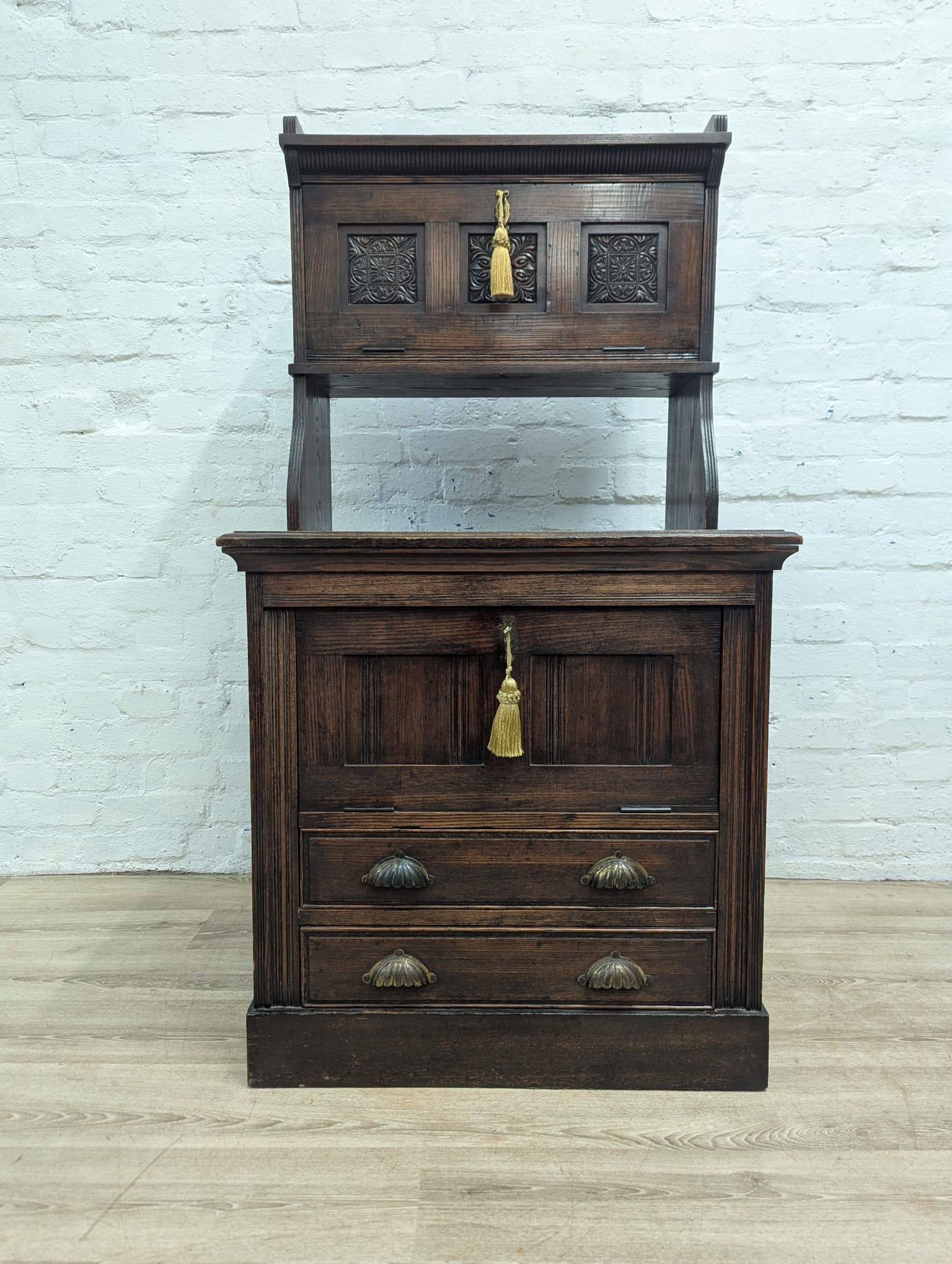 Victorian Oak hall seat side Cabinet 
