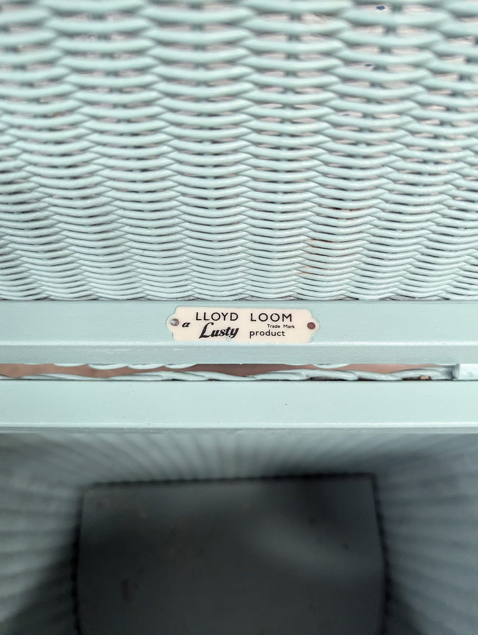 Thumbnail: Vintage Lloyd Loom wicker armchair with storage box baby blue