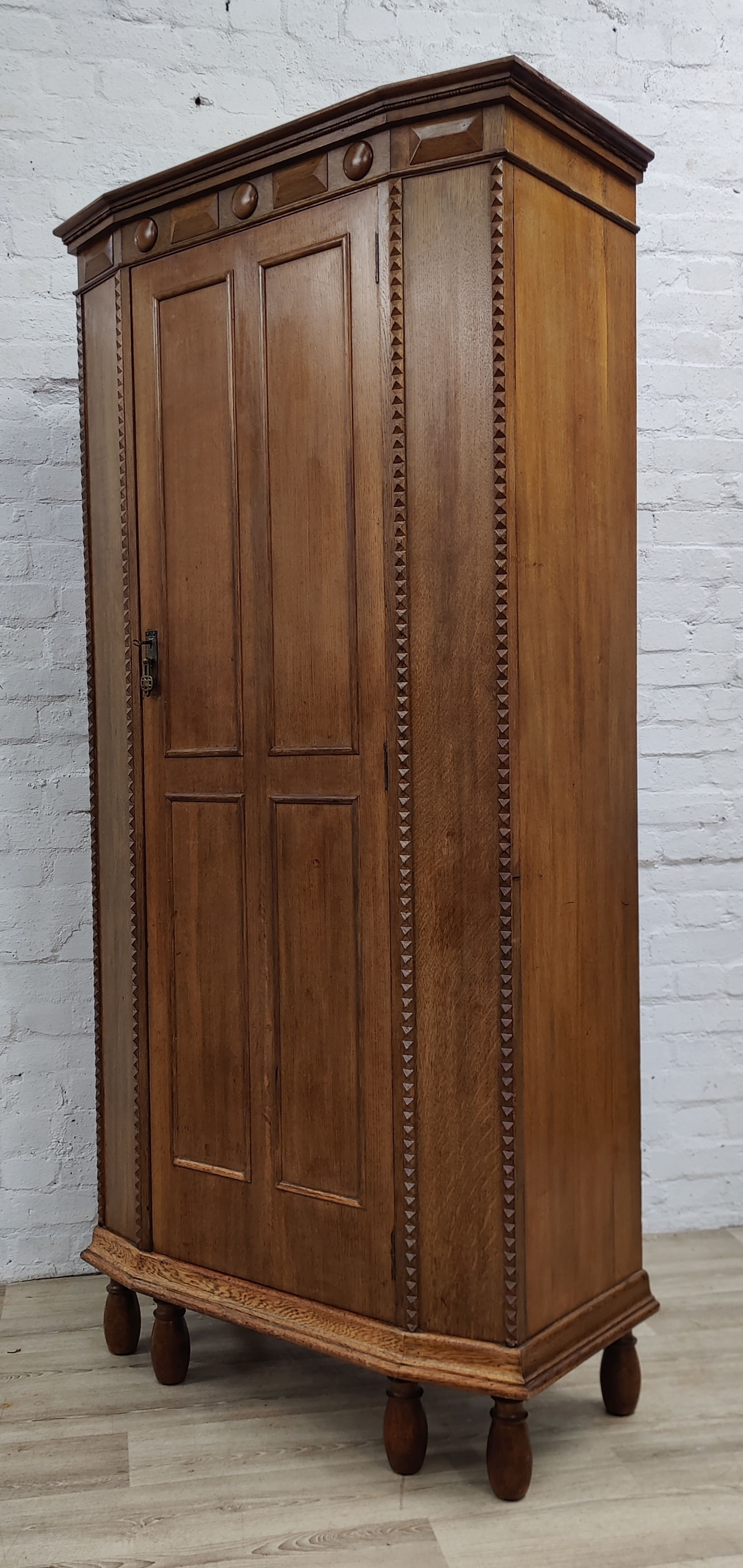 Early 20th century oak hall cupboard single wardrobe by Galloway and Sykes