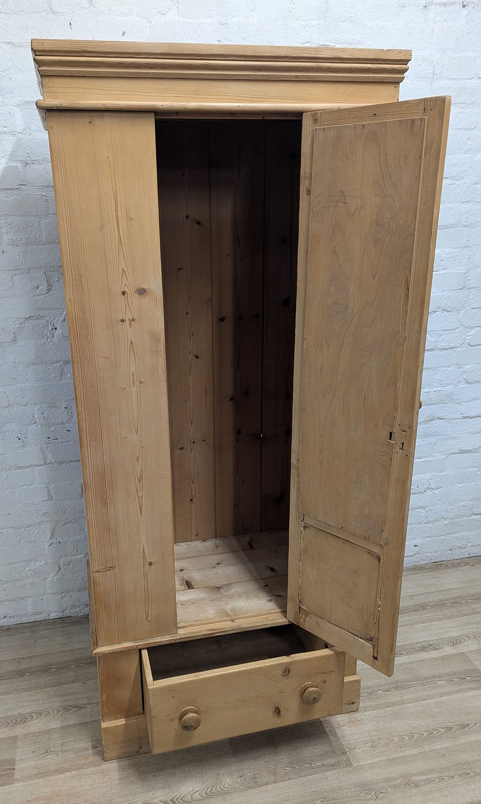 Thumbnail: Vintage pine mirror door single wardrobe 