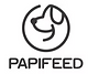 โลโก้แบรนด์ PAPIFEED รูปสุนัขลายเส้นสีดำบนพื้นหลังสีขาว