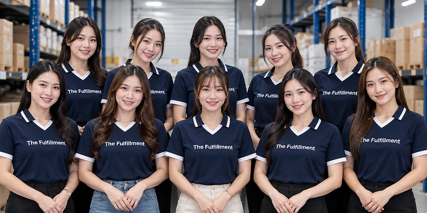 ภาพหมู่ทีมงาน The Fulfillment สวมเสื้อยูนิฟอร์มสีน้ำเงินเข้ม