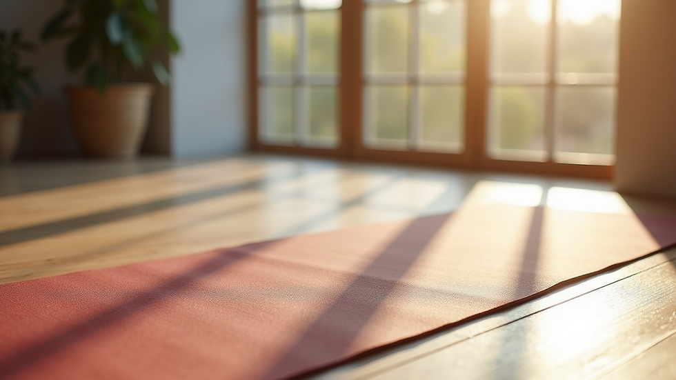 Close-up view of a serene yoga mat on a wooden floor